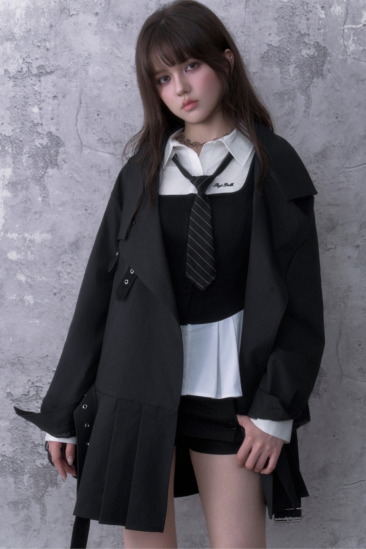 Black White Layered-Look Shirt Set-Up