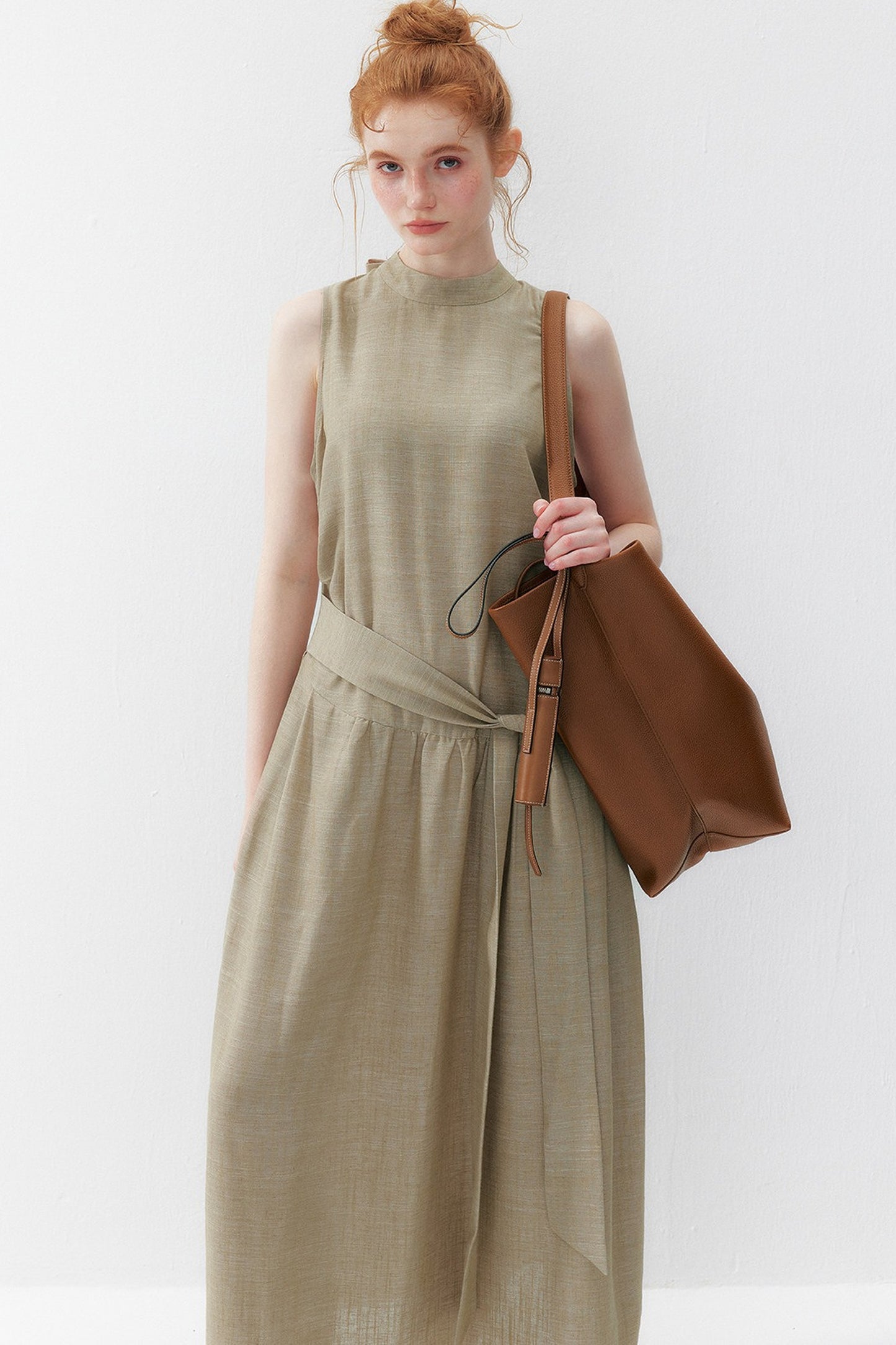 Oatmeal Tie-Up Tencel Dress