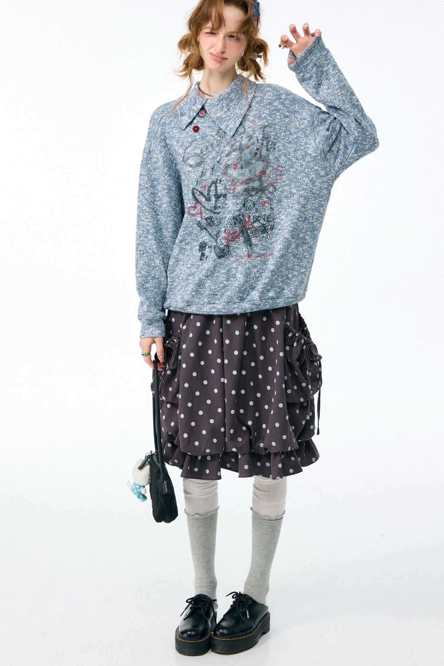 Star Mist Jacquard Slant Collar Sweatshirt