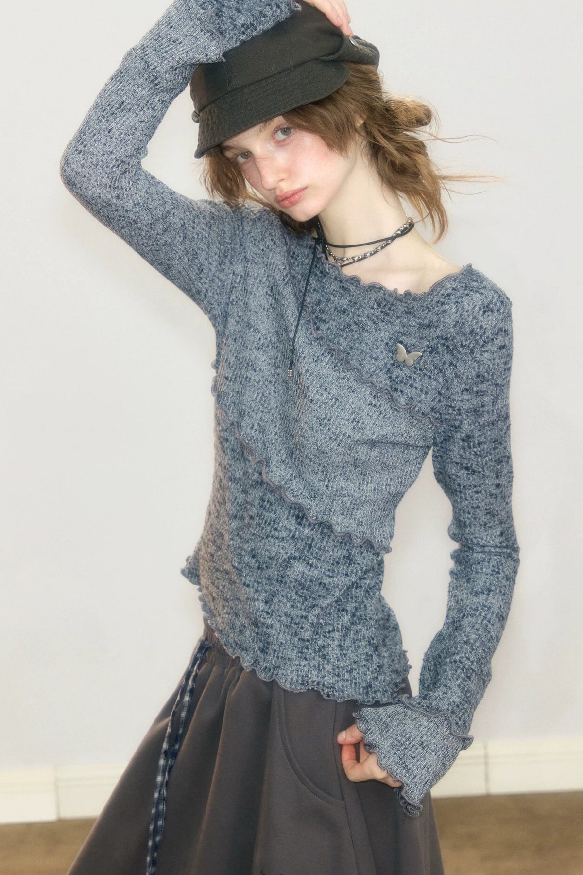 Ruffled Bell Sleeve Knit Top