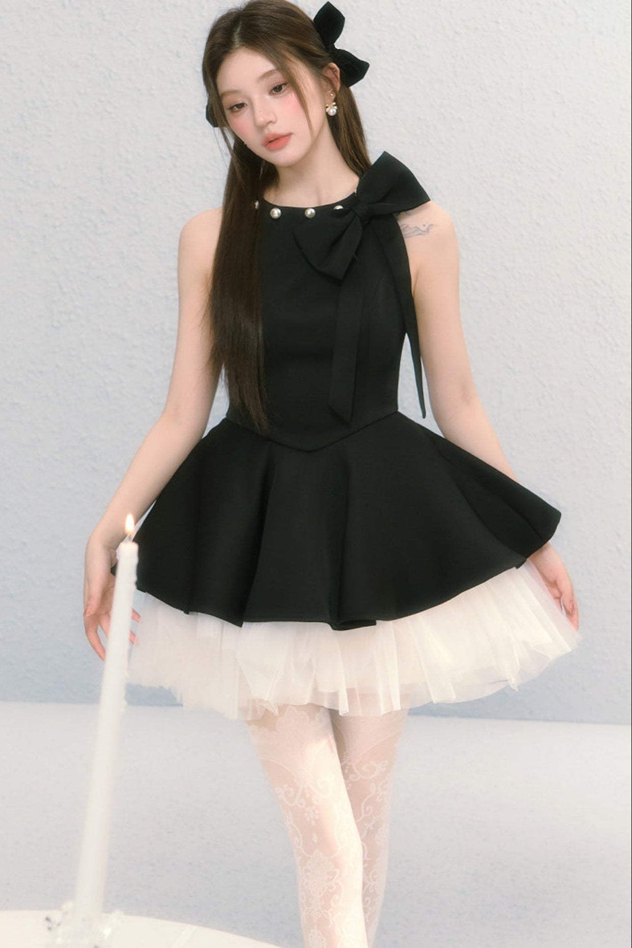 Robe sans manches obsidienne à nœud