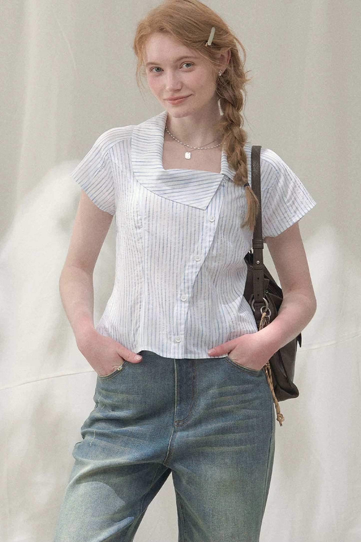 Square-Neck Plaid Blouse