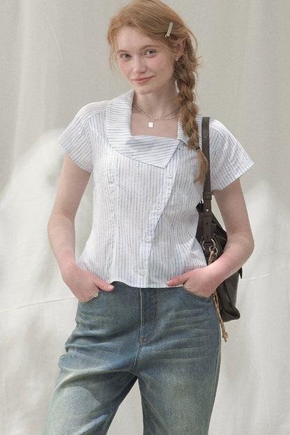 Square-Neck Plaid Blouse