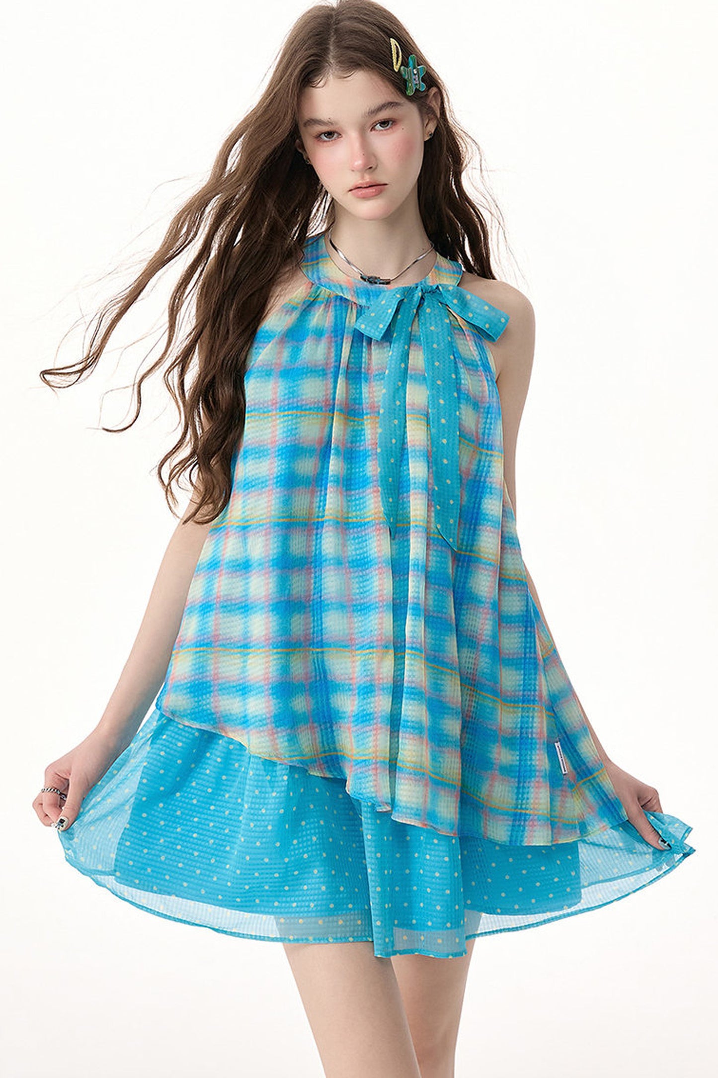 Bow Halter Plaid Dress