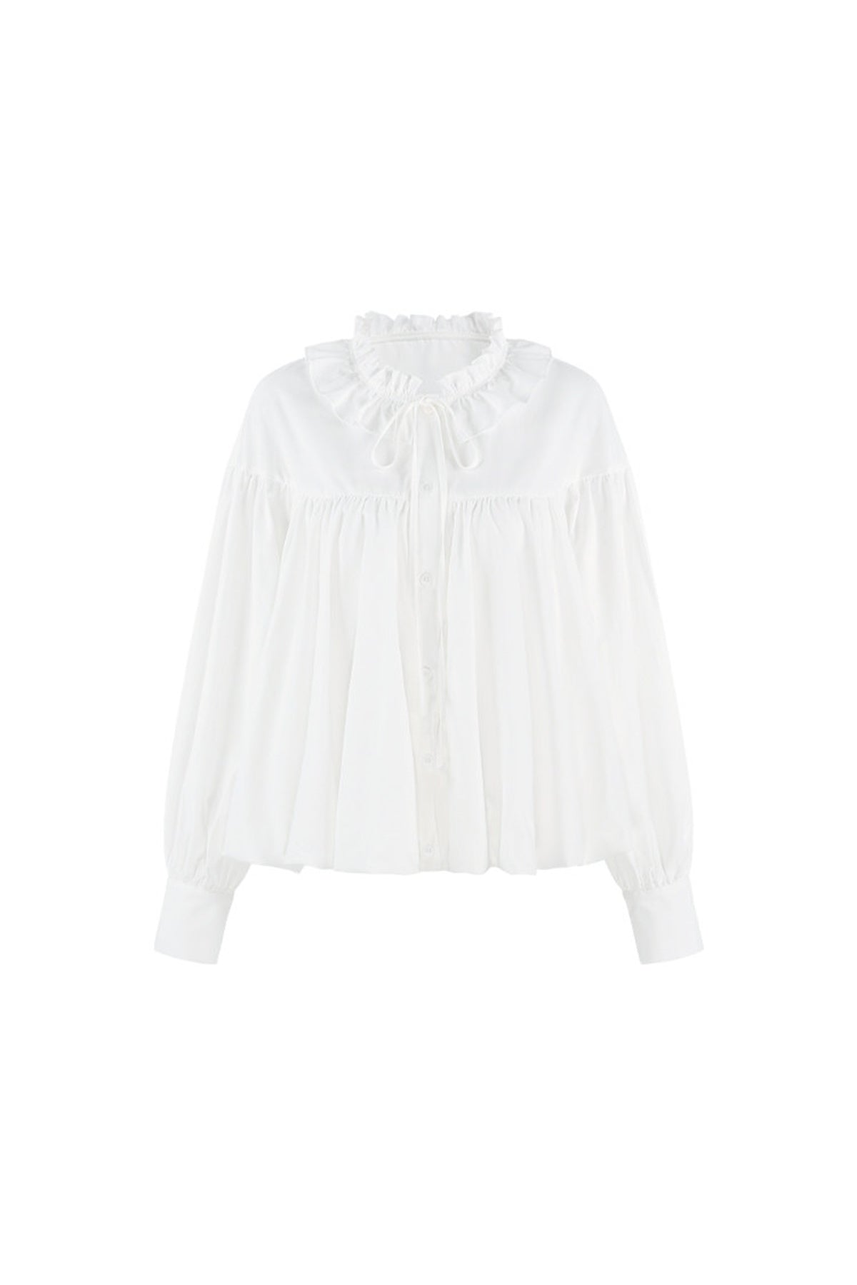 White Floral Lantern Sleeve Shirt and Pants Set-Up