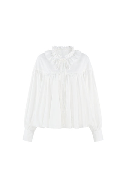 White Floral Lantern Sleeve Shirt and Pants Set-Up