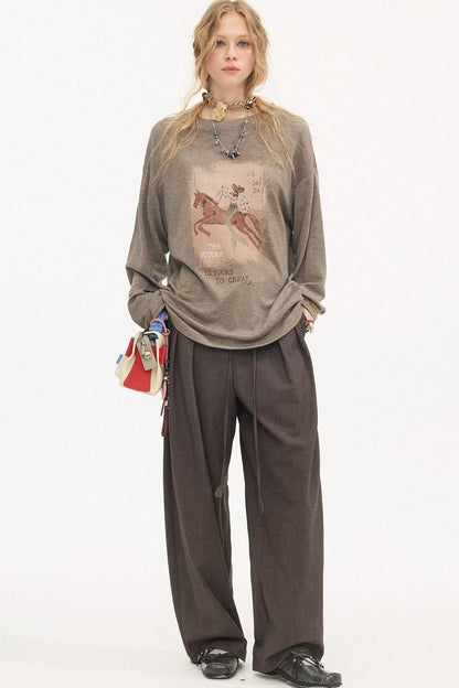 Galloping Horse Print Long Sleeve Tee