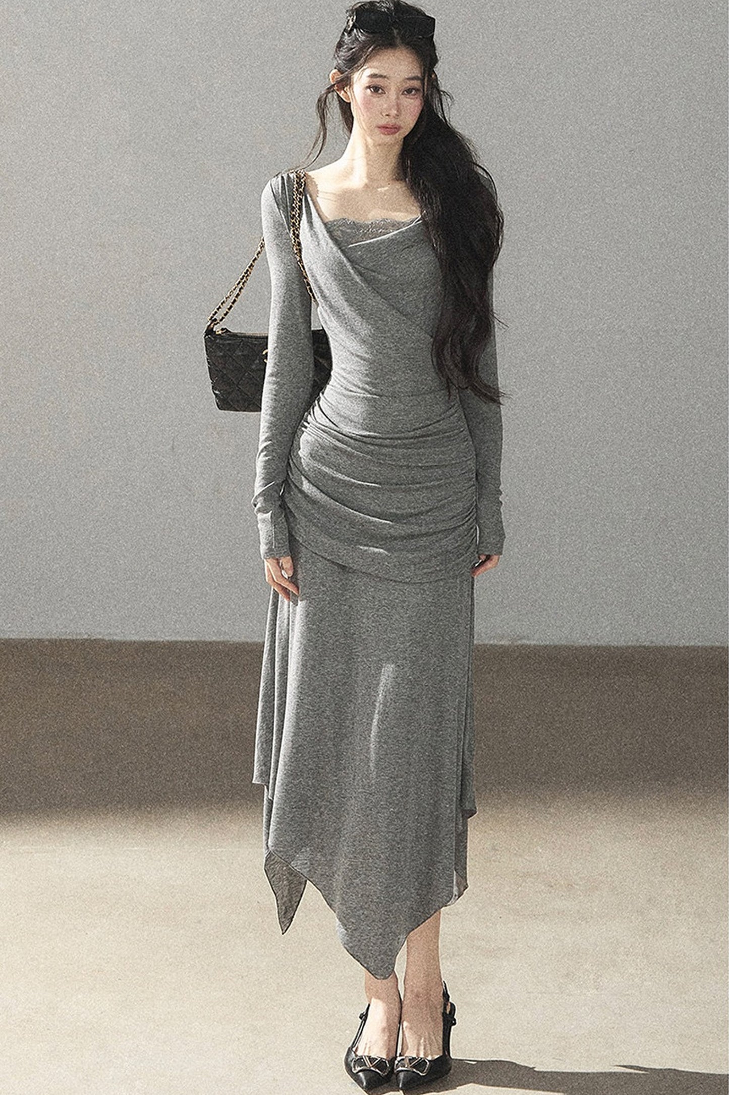 Irregular Knit Lace Dress