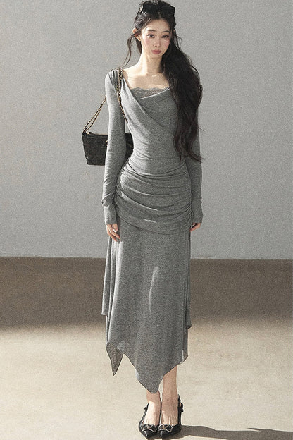 Irregular Knit Lace Dress