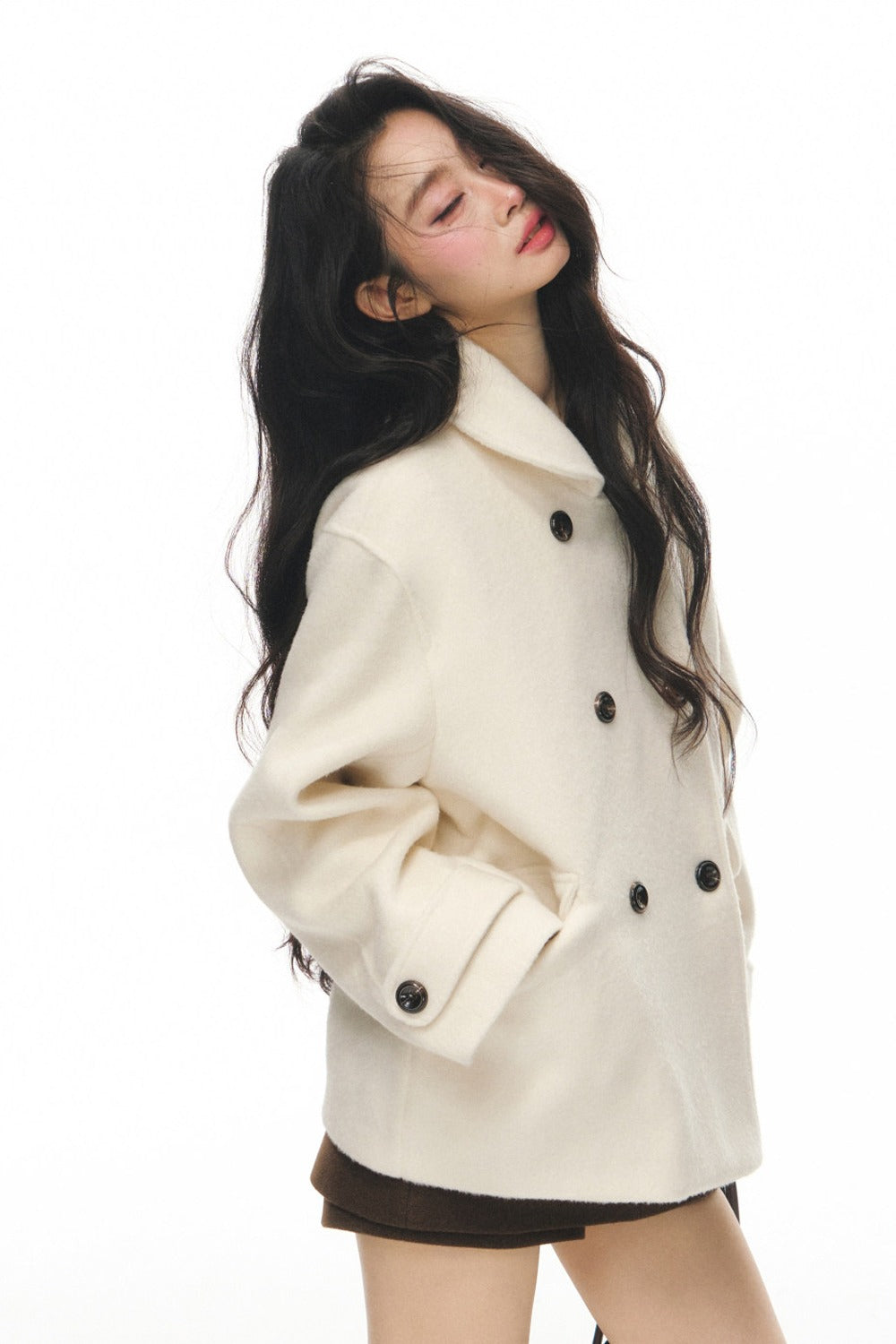 Black Wool Doll Collar Coat Set-Up