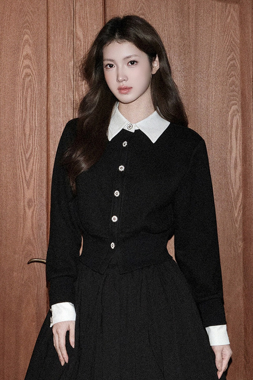 Layered-Look Lapel Knit Cardigan