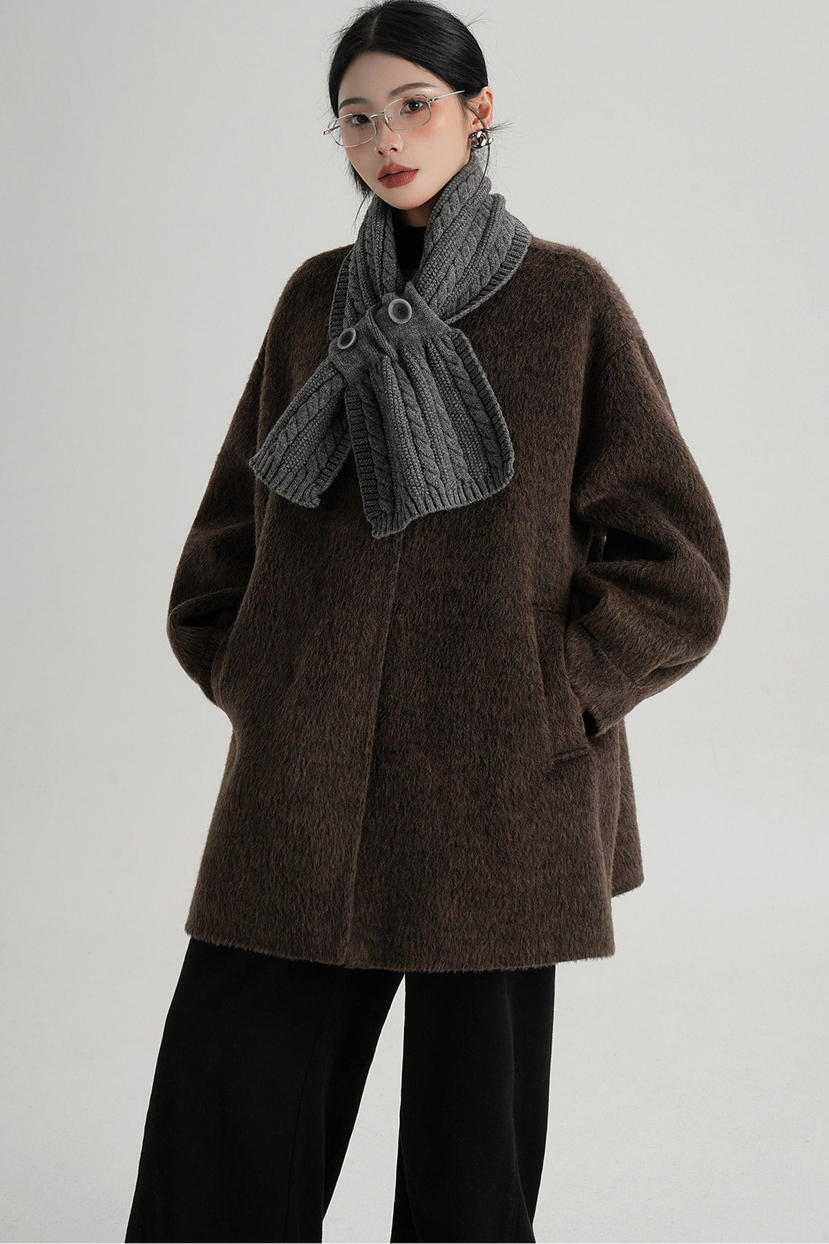 Scarf Collar Double-Sided Wool Coat