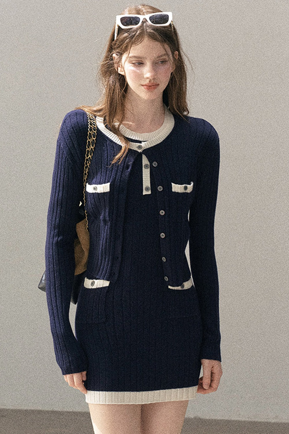 Aomalm Quiet Blues Wool Dress and Jacket Set-Up