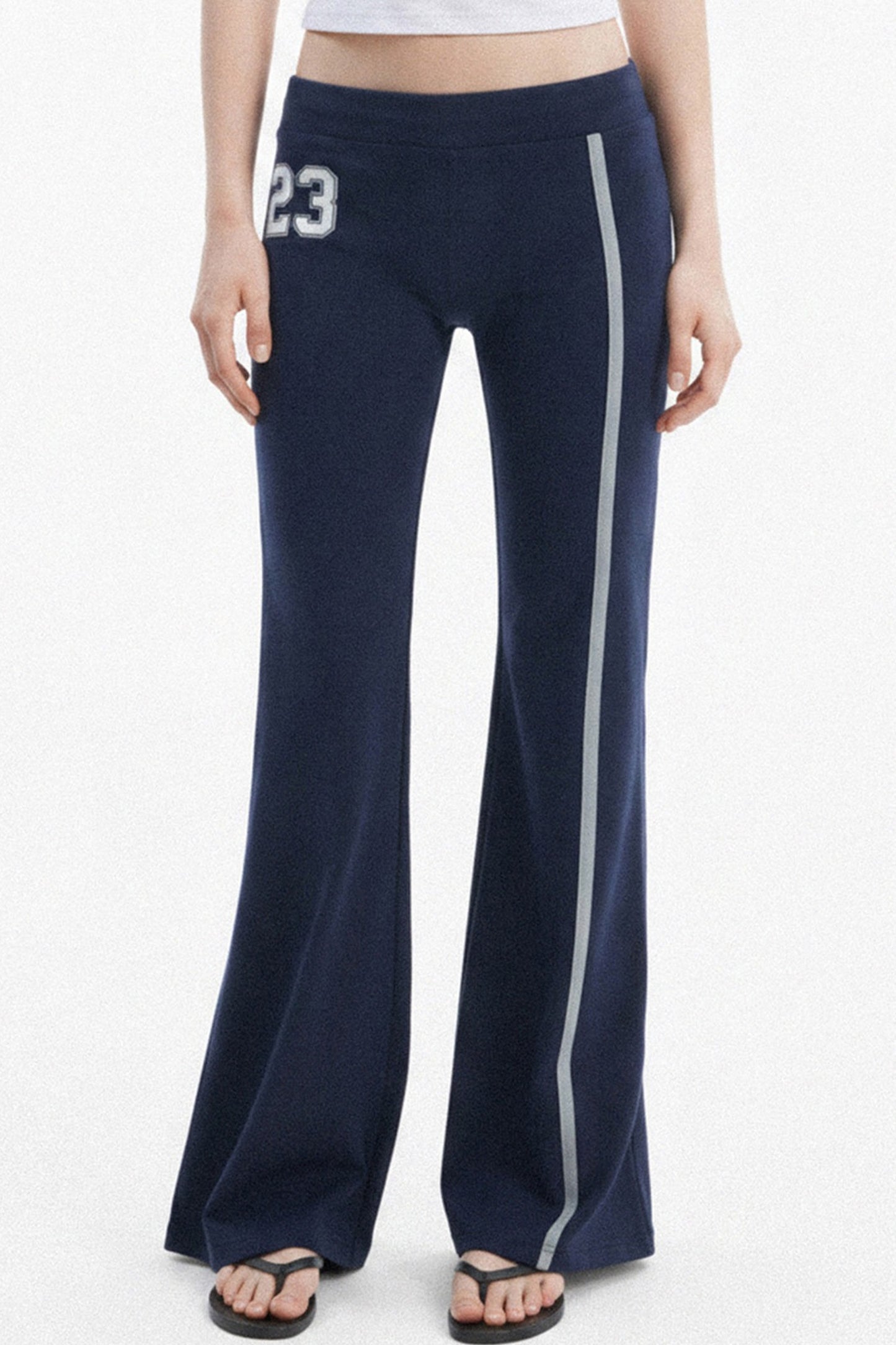 Navy Letter Print Flared Sweatpants