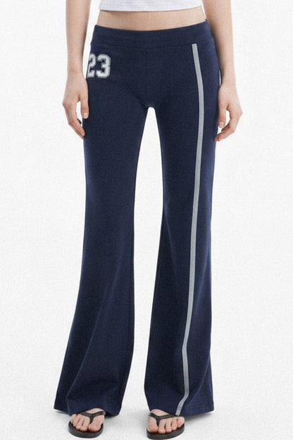 Navy Letter Print Flared Sweatpants