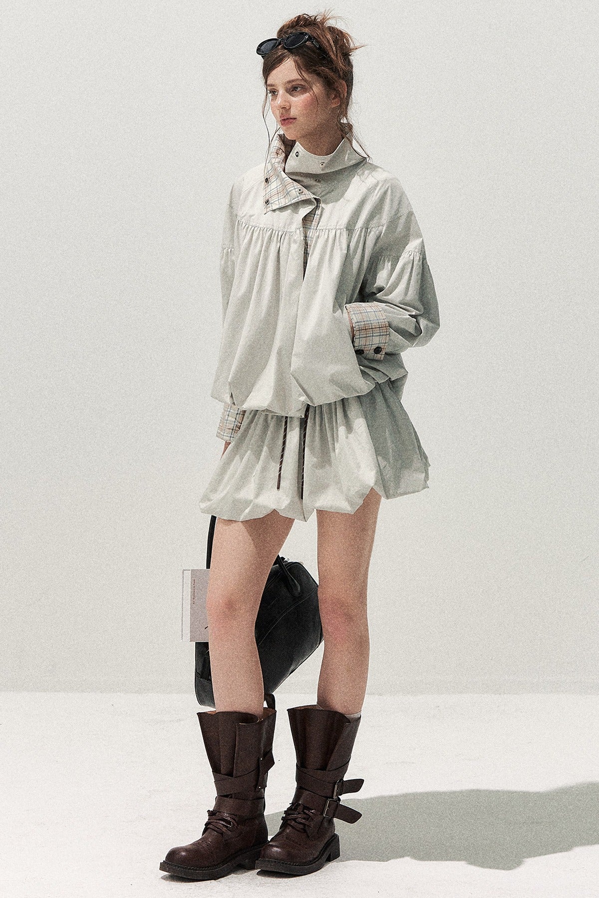 Plaid Trench Coat and Skirt Set-Up