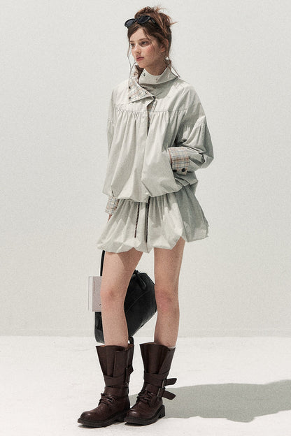 Plaid Trench Coat and Skirt Set-Up