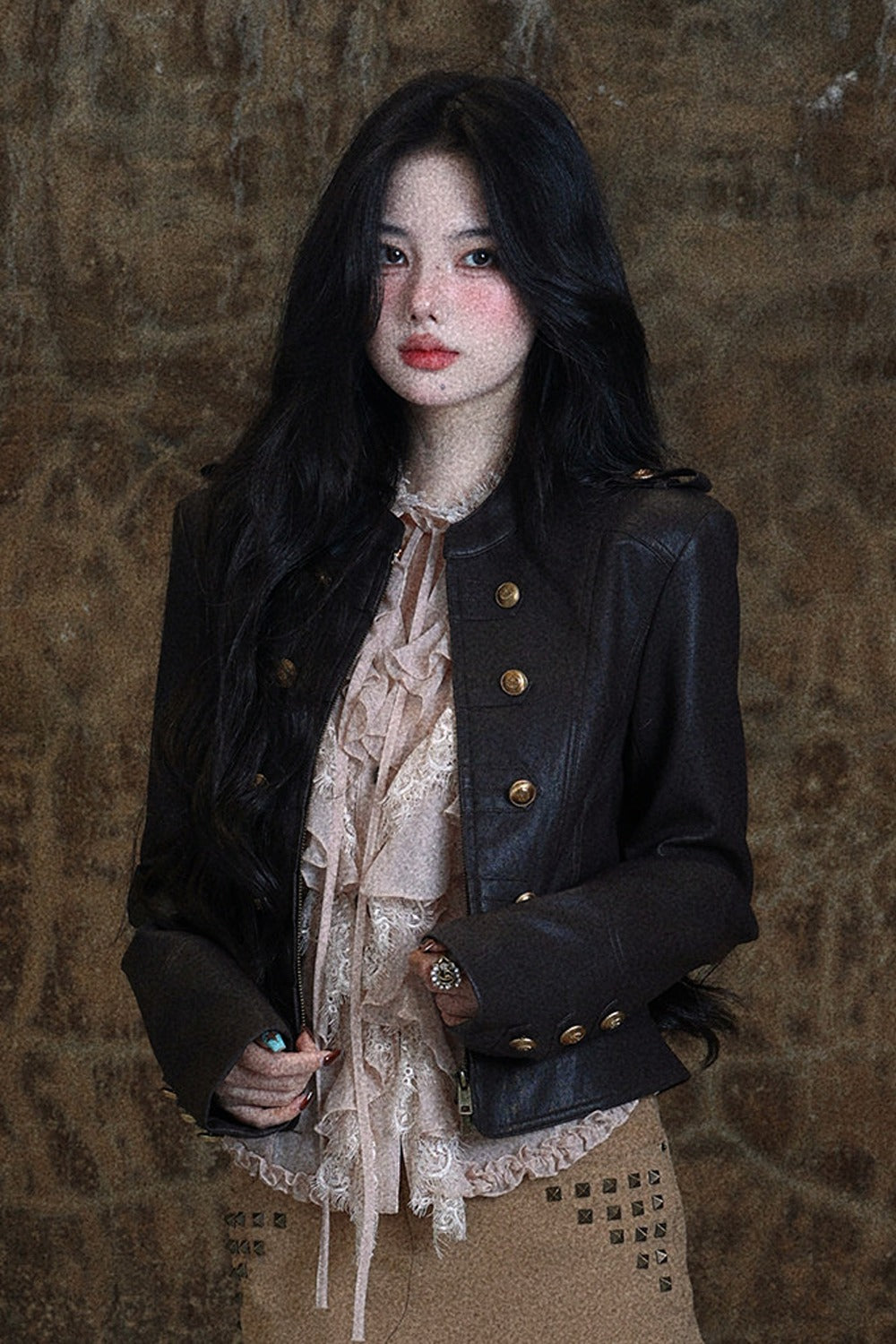 Napoleon Double-Breasted Short Leather Jacket