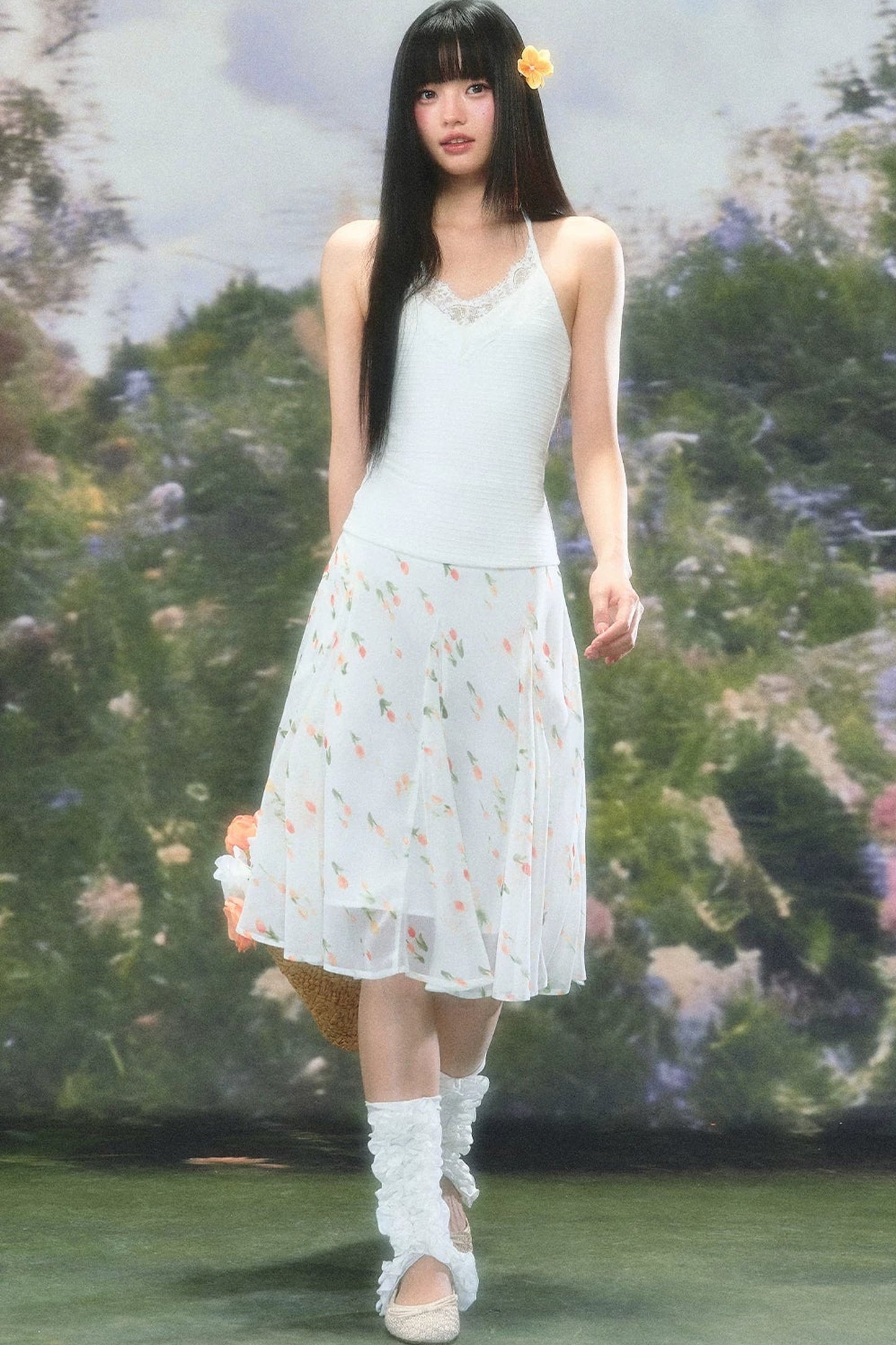 French Floral Chiffon Skirt