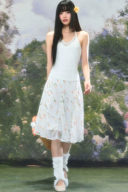 French Floral Chiffon Skirt