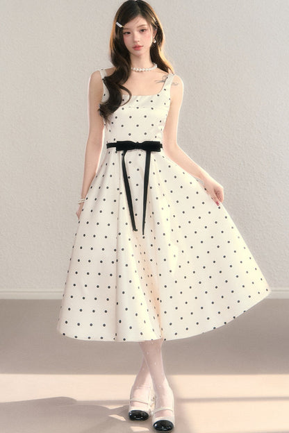 Elegant Polka Dot Waist Dress