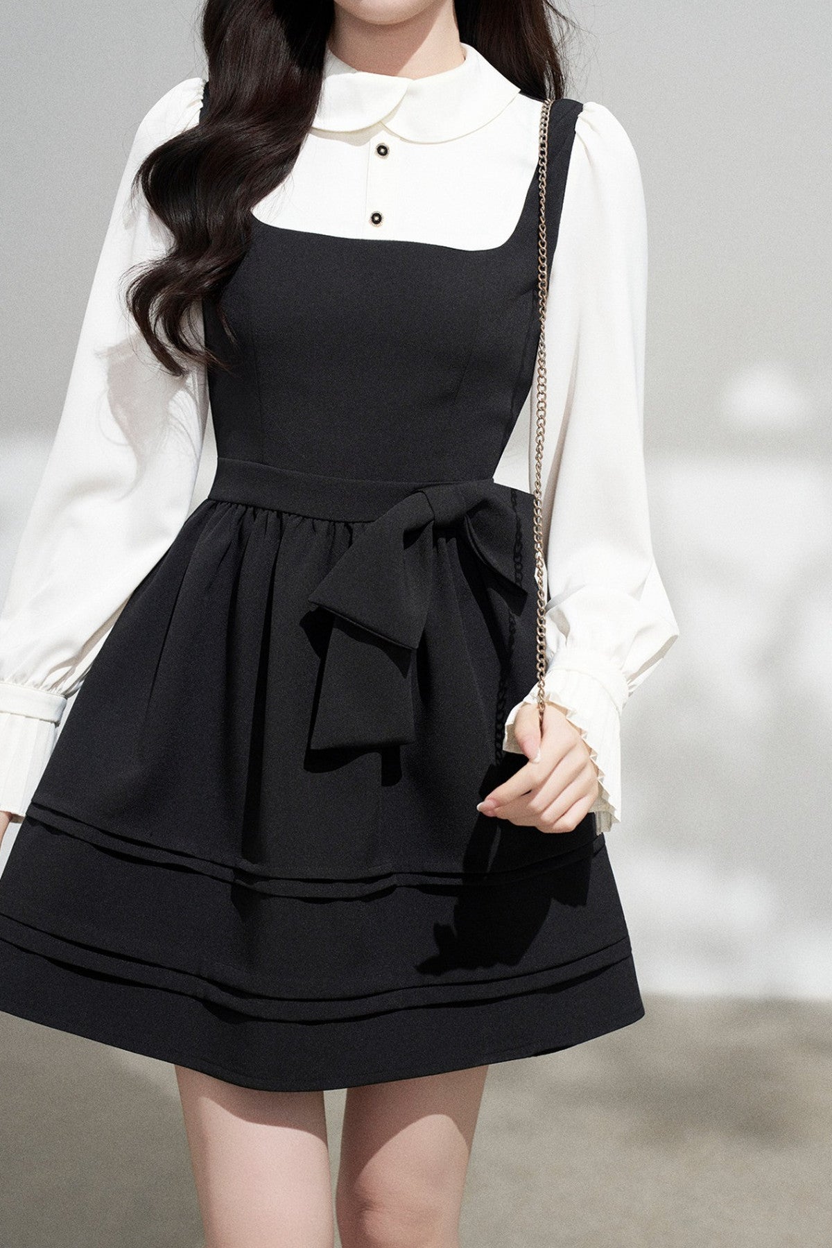 Layered-Look Puffy Collared Dress
