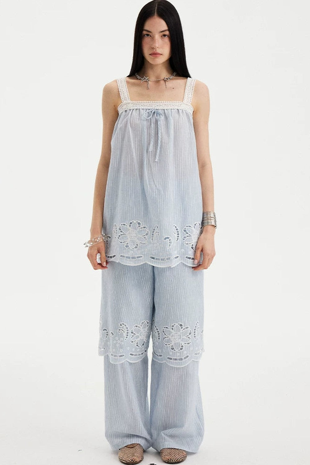Embroidered Cutout Camisole Set