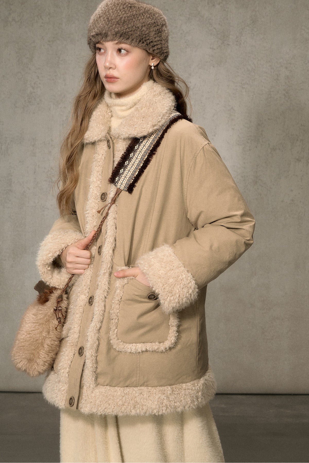 Long Plush Collar Down Jacket