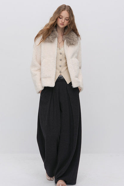 Wool Jacquard Wide-Leg Trousers