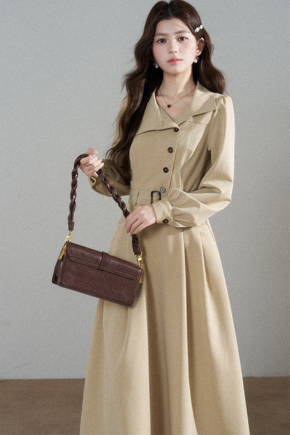 Vestido trench caqui de manga larga