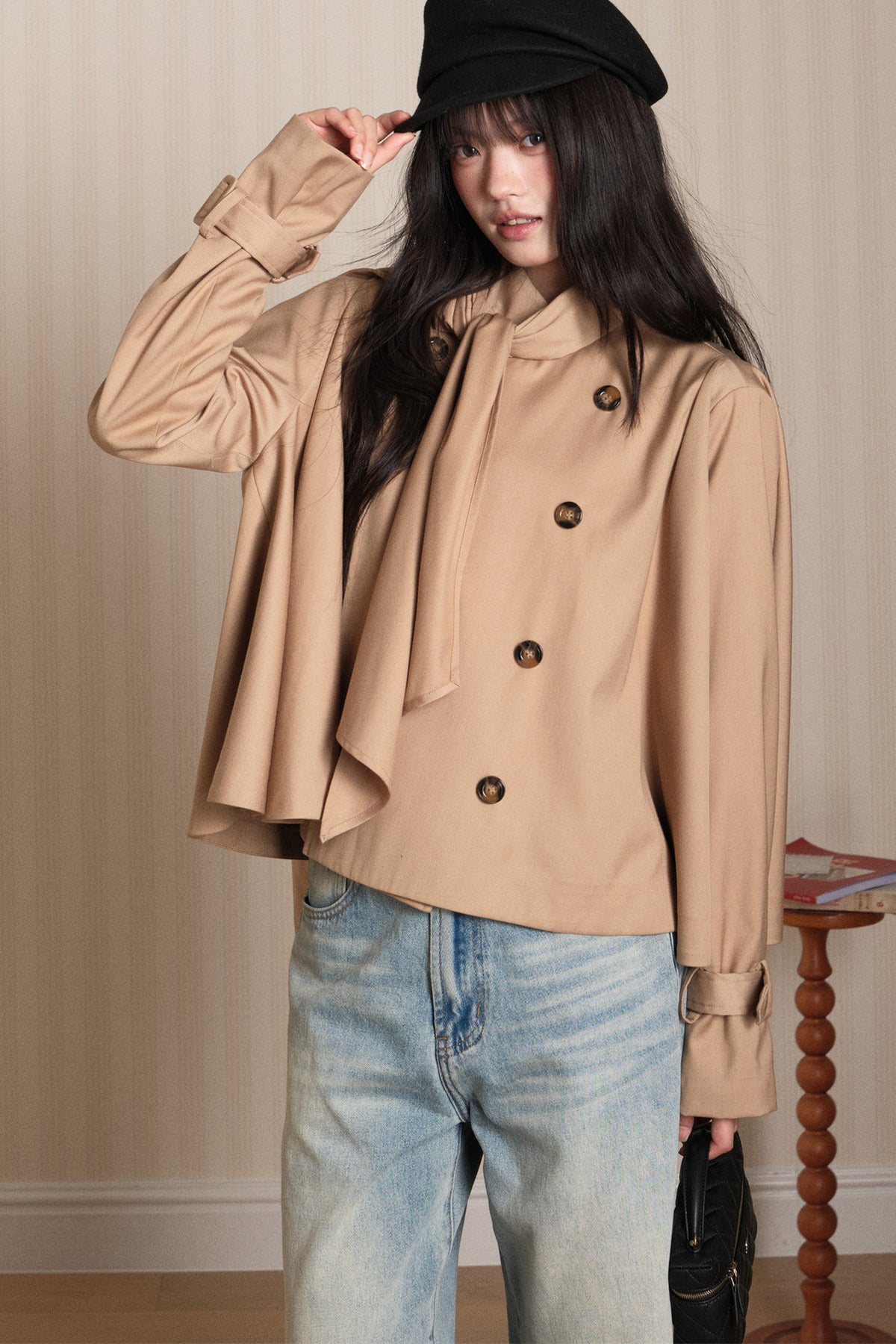 Double-Breasted Cape Trench Coat
