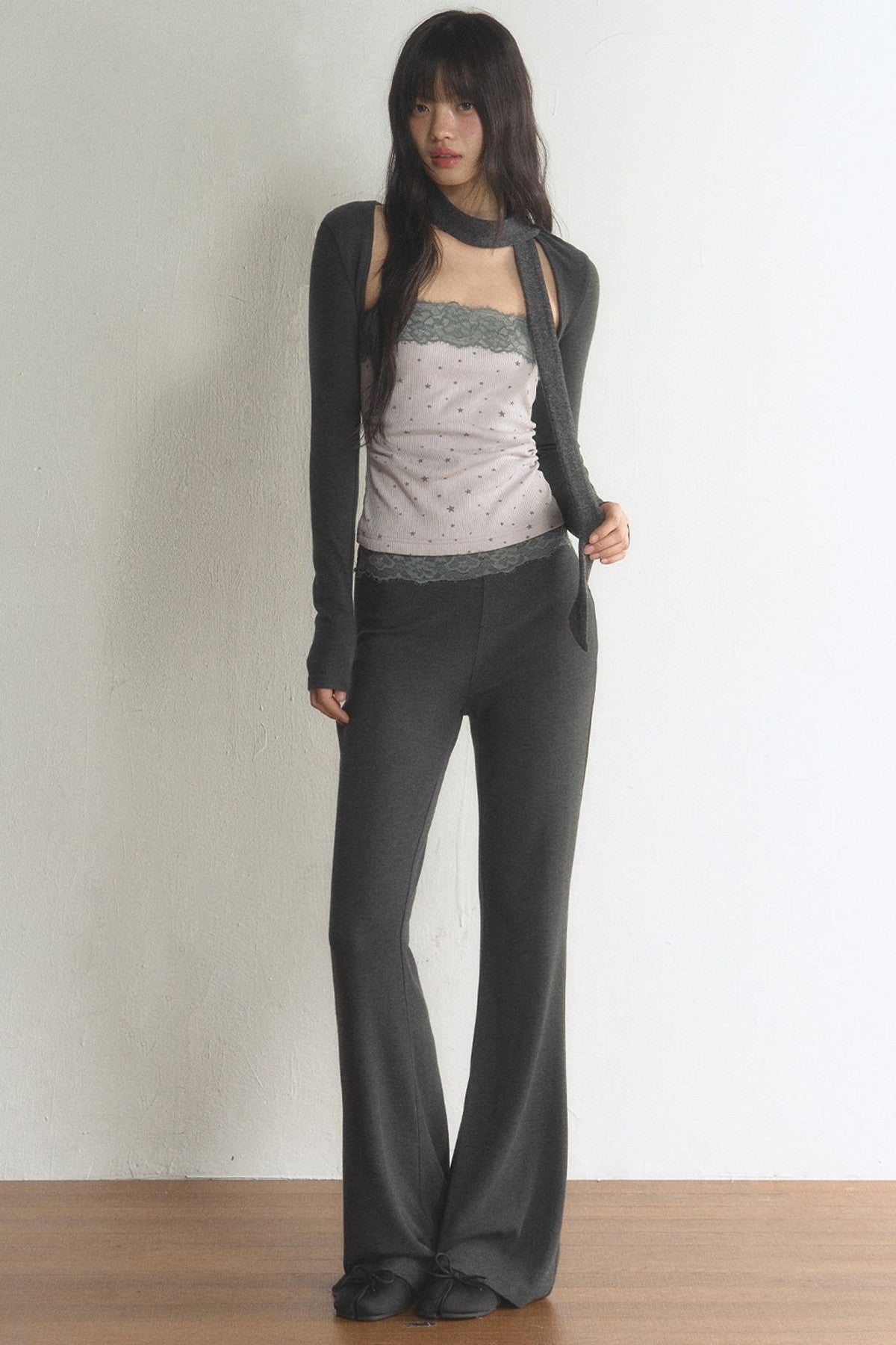 Lace Tube Top With Vest and Pants Set-Up