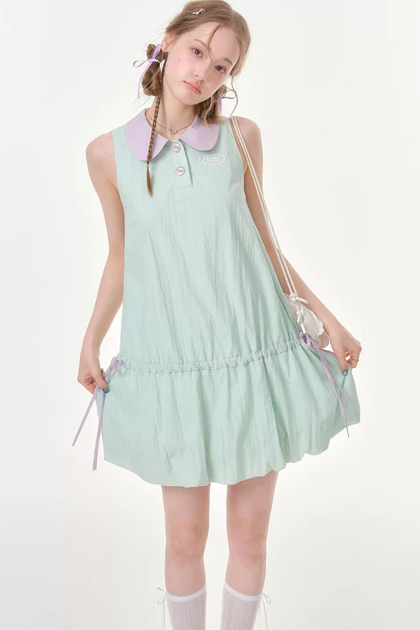 Abito smanicato viola menta