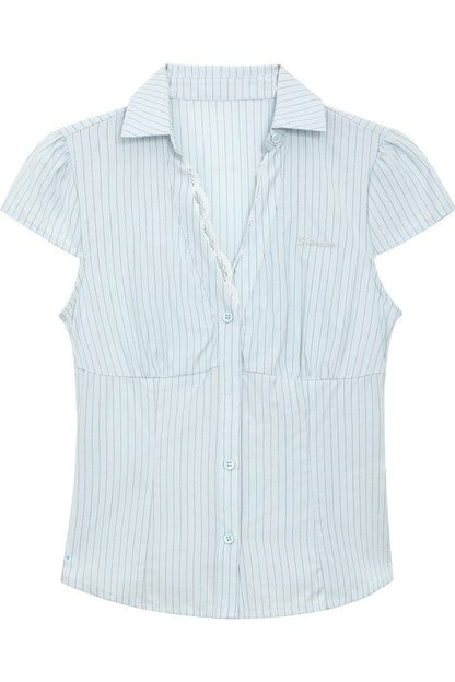Lace Patchwork Striped Blouse