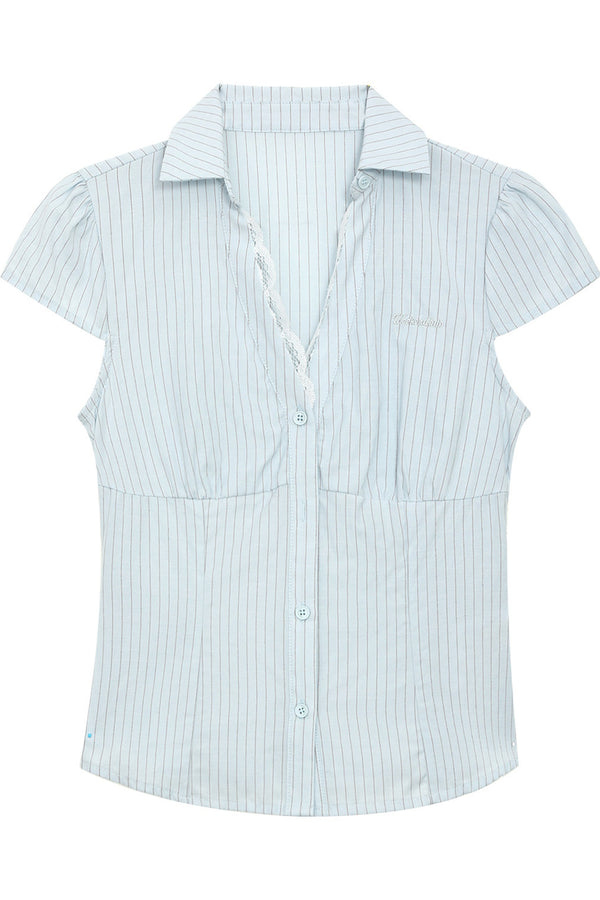 Lace Patchwork Striped Blouse