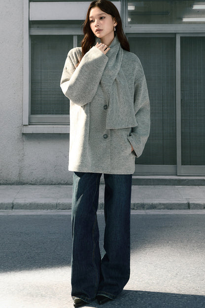 Asymmetrical Scarf Collar Woolen Jacket