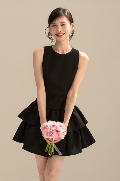 Black Sleeveless Puffy Tank Dress