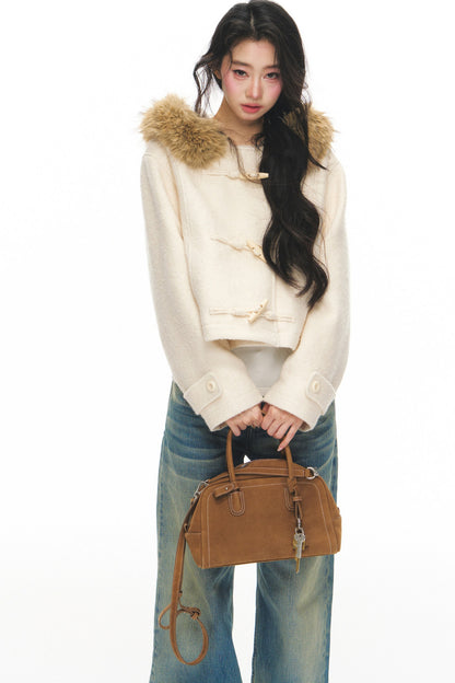 White Wool Hooded Jacket and Jeans Set-Up