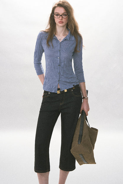 High-Waist Straight-Leg Washed Jeans