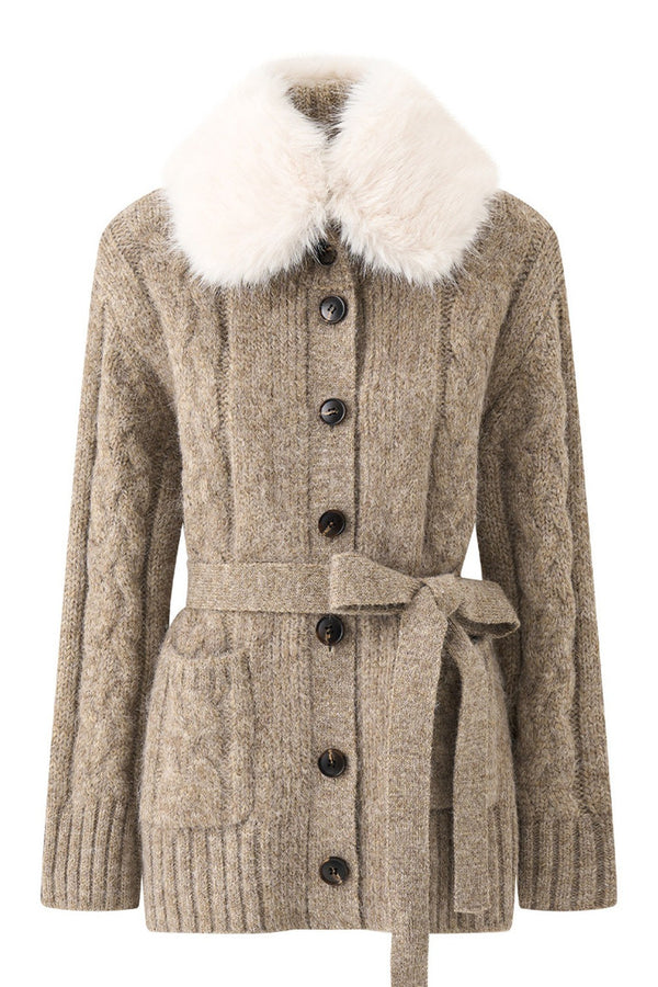 Waist-Cinching Cable Knit Sweater Cardigan