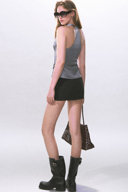 Satin Scoop Neck Halter Top