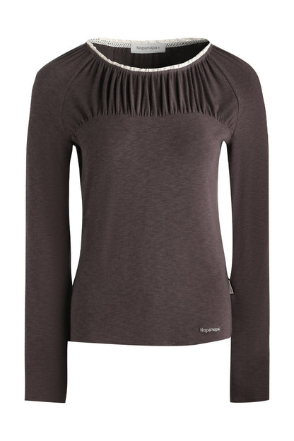 Pleated Striped Knit Base Layer Top