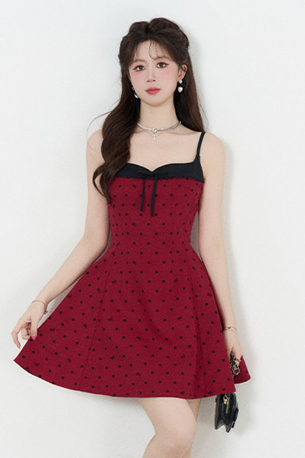 Red Polka Dot A-Line Spaghetti Strap Dress