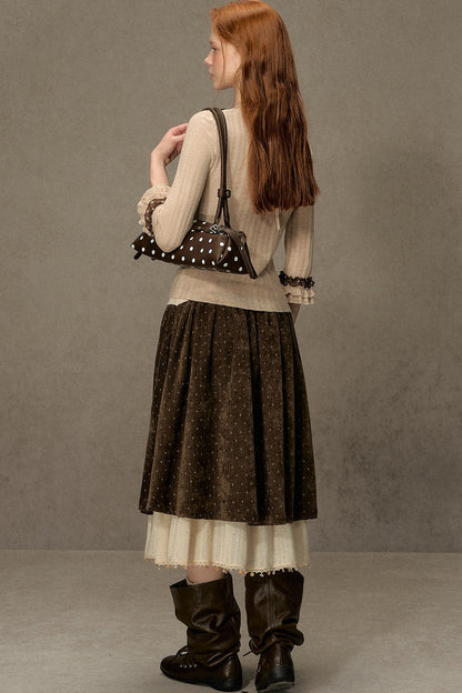Polka Dot A-Line Corduroy Skirt