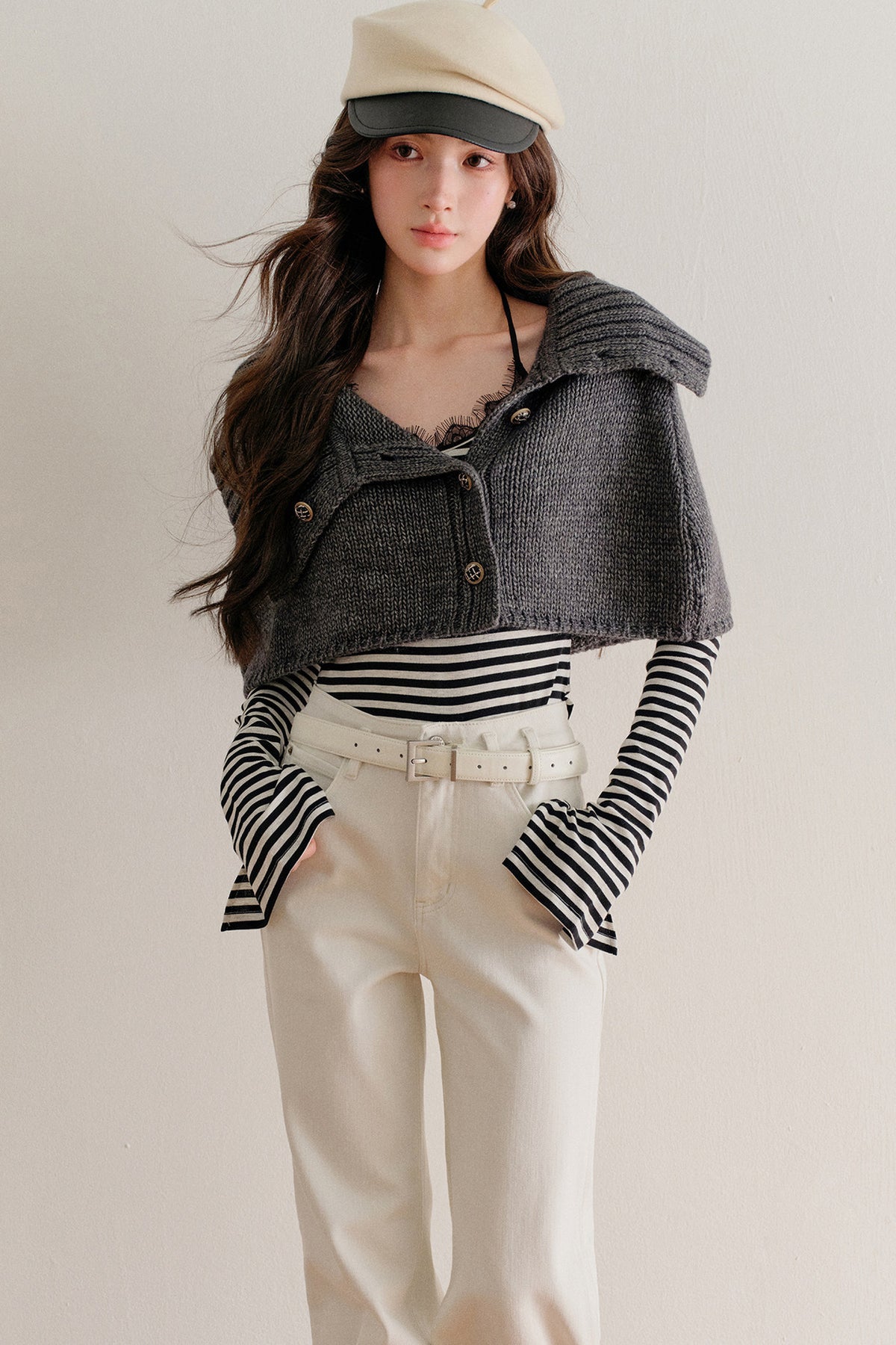 Short Button-Up Wool Cape