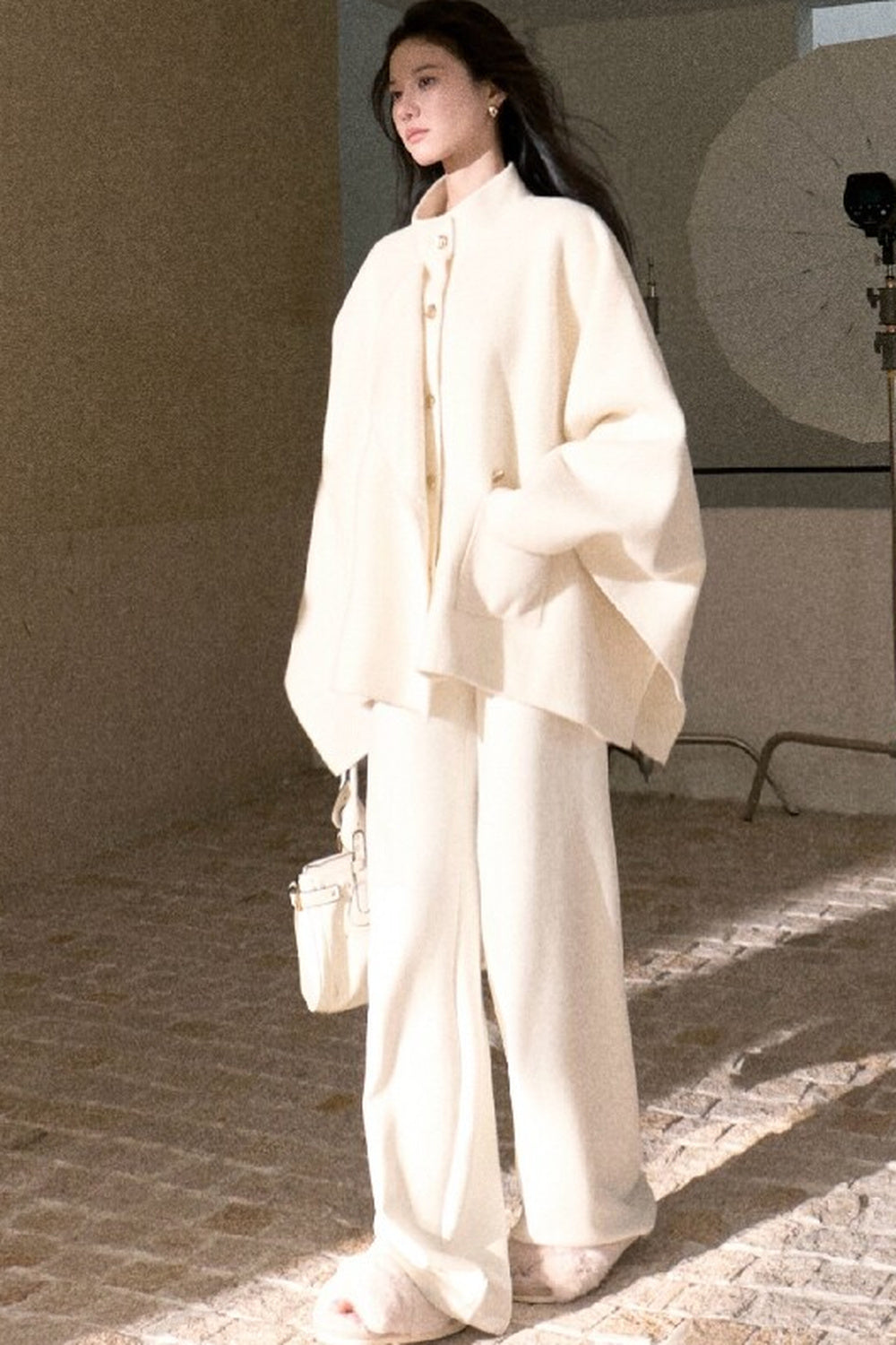 Mid-Length Double-Sided Wool Wrap Cape
