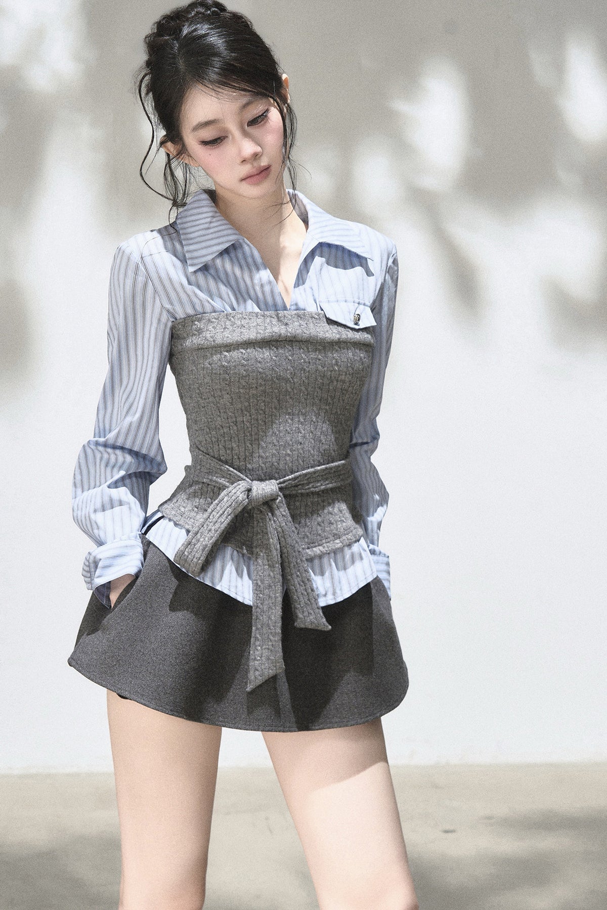 Layered-Look Knit Striped Shirt