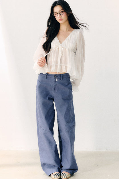 Washed Twill Cotton Loose Pants