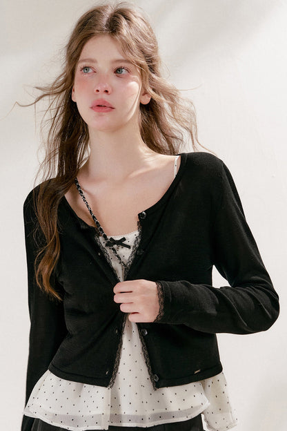 Sun-Protective Lace-Edged Knit Cardigan
