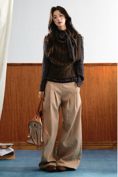 Retro Plaid Ribbon Top and Suede Skirt Set-Up